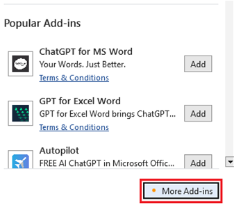 Select More Add-ins from the dropdown menu. 